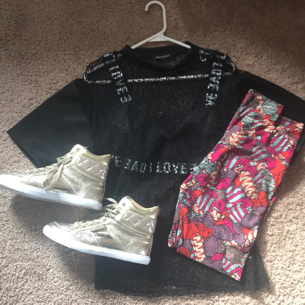 NWT Love black Bralette w mesh top and black mesh
